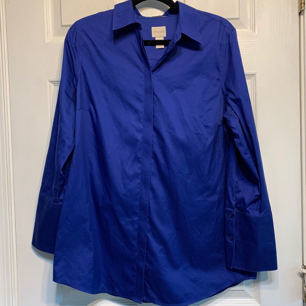 Chico's No-Iron Button Down Shirt Small Long Sleeve Business Bold Tailored
